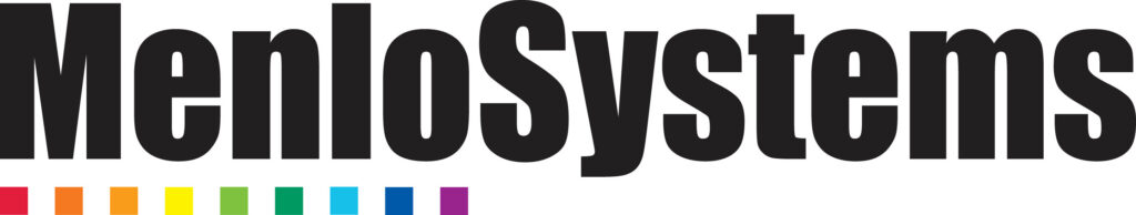Menlo Systems logo which comprise the typed name underscored by rainbow coloured dots